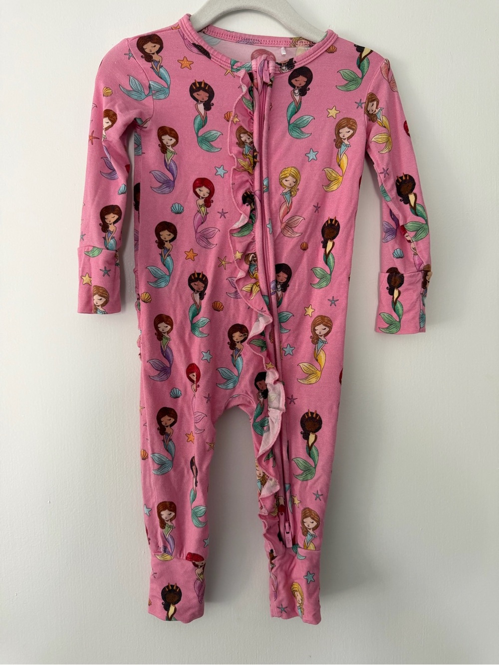 Posh Peanut baby Girls Pink Mermaid Print One-Piece Pajama size 6-9m